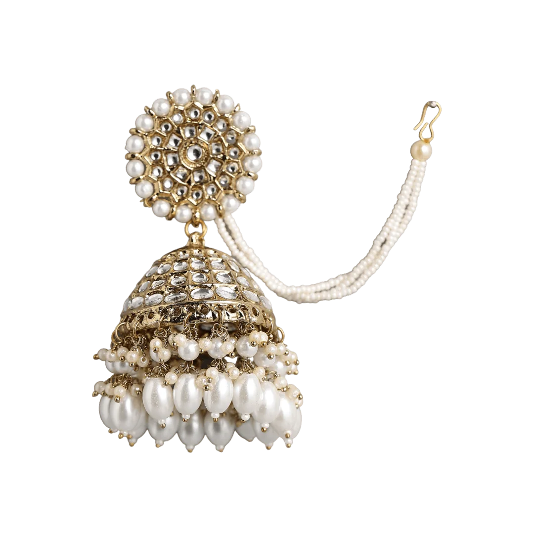 Inaya Gold Plated Jhumka Earrings - White