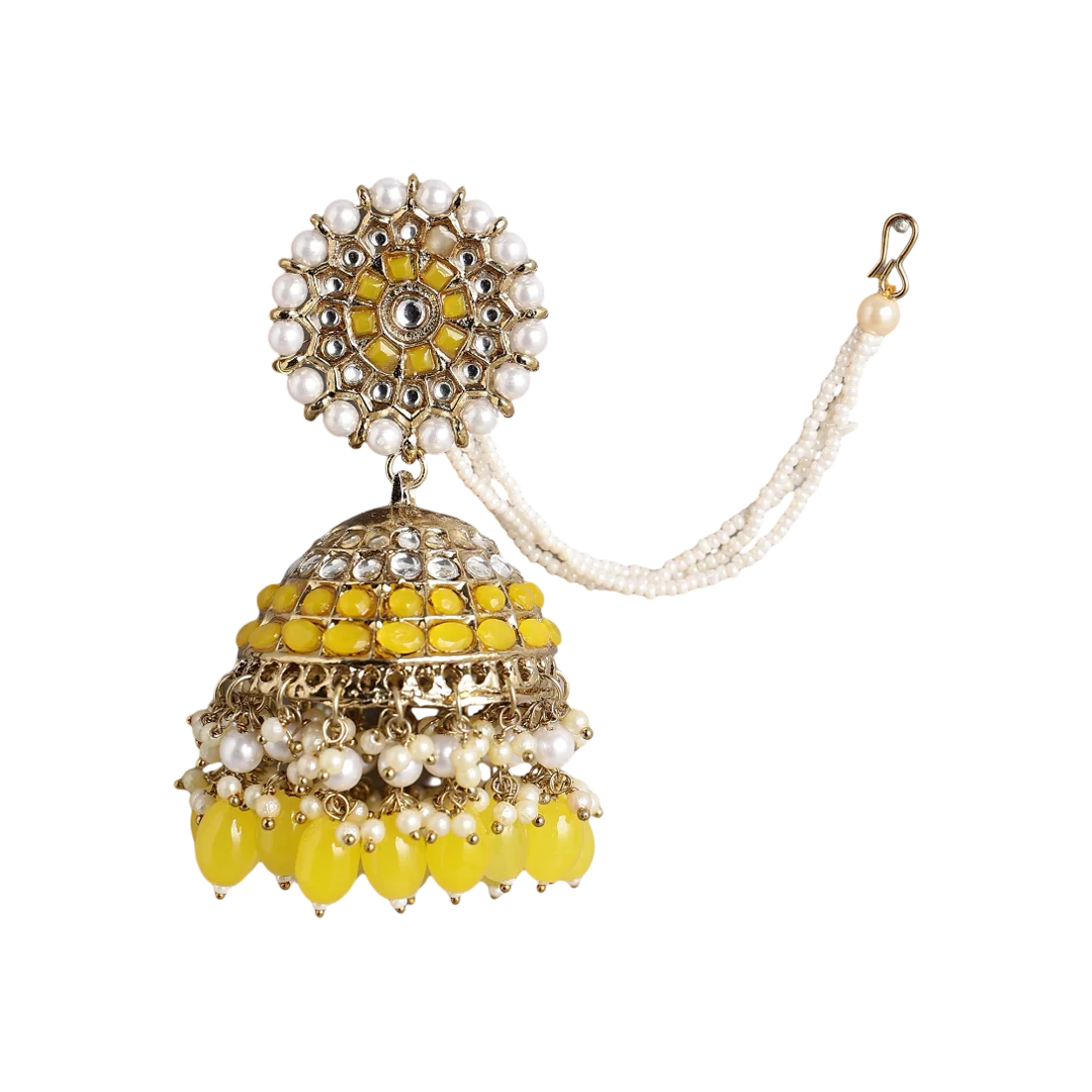Inaya Stone Studded Jhumka Earrings - Pastel Yellow