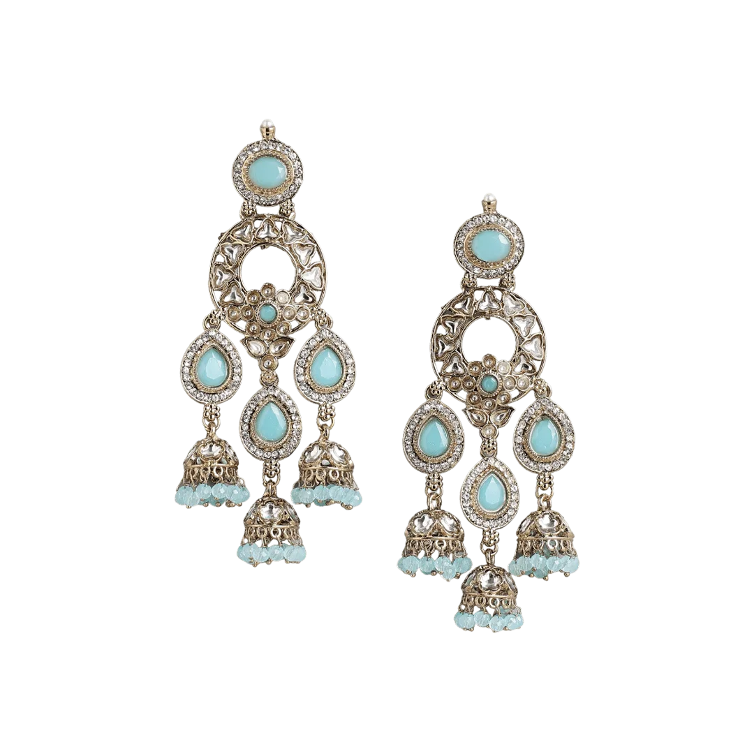 Neernidhi Gold Plated Drop Earrings - Sky Blue