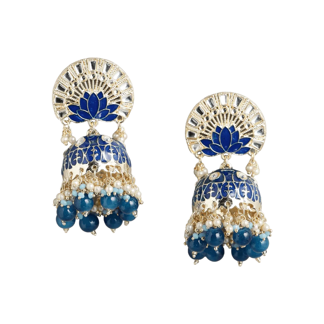 Neerja Gold Plated Blue Lotus Drop Earrings