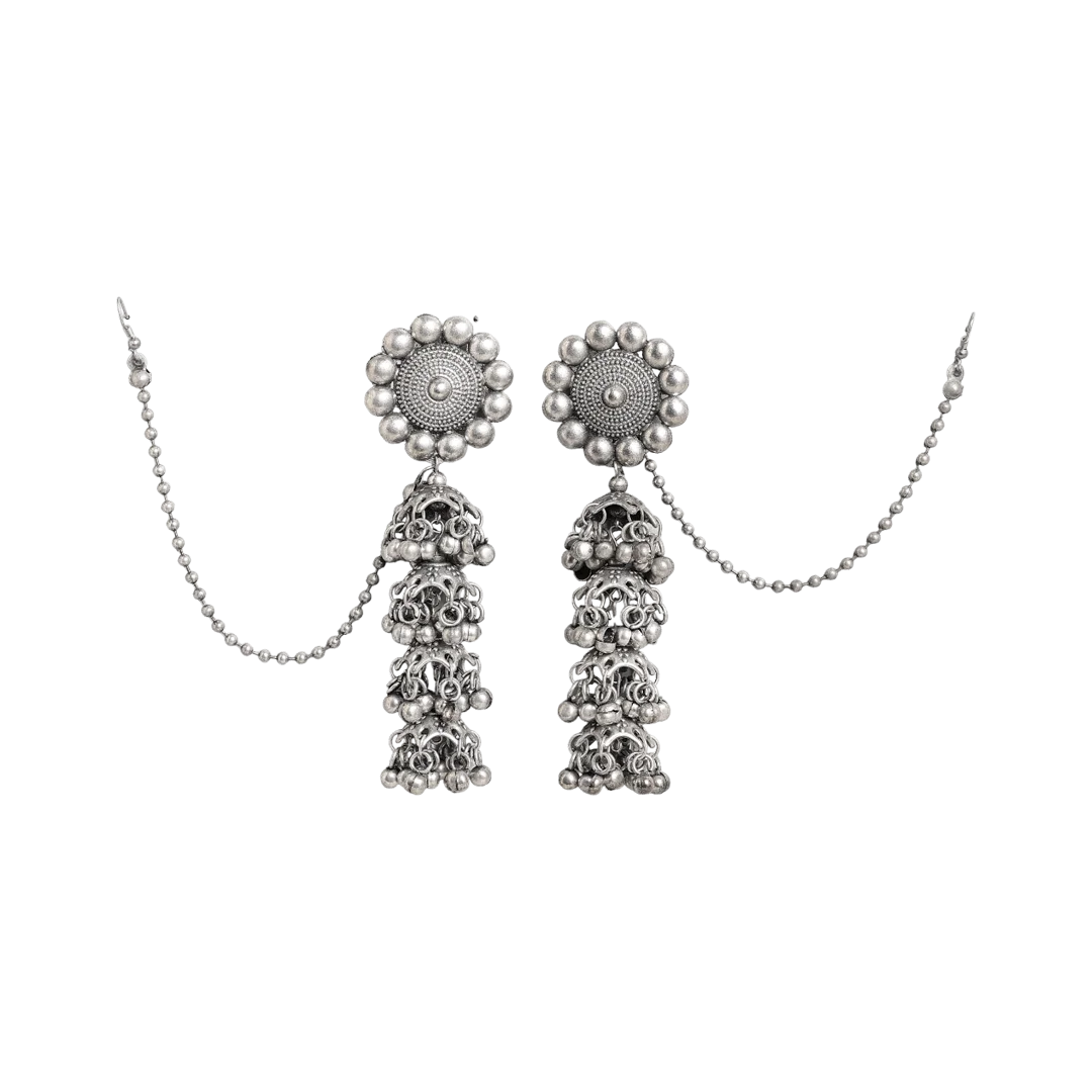 Ghungroo Silver Oxidised Drop Earrings
