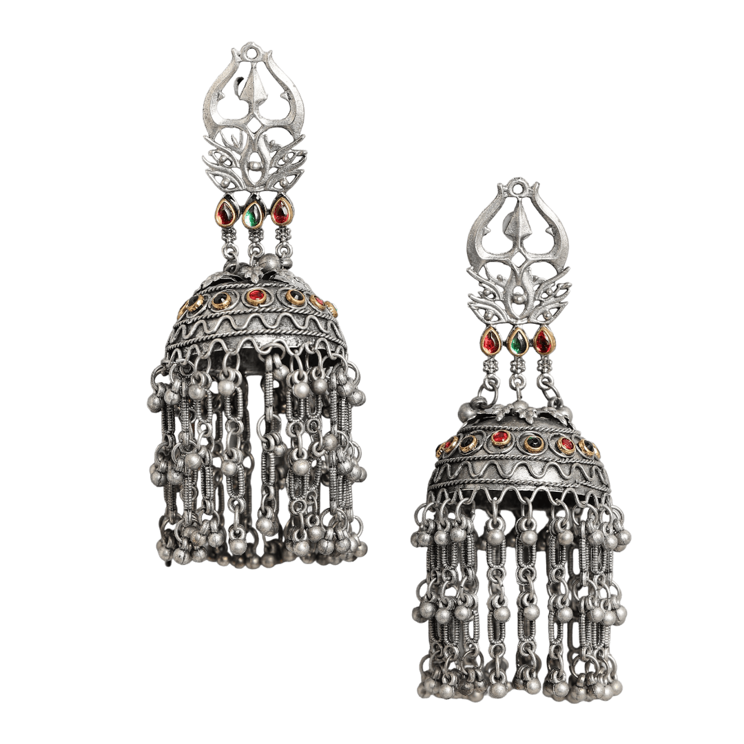 Trishul Silver Oxidised Jhumka Earrings