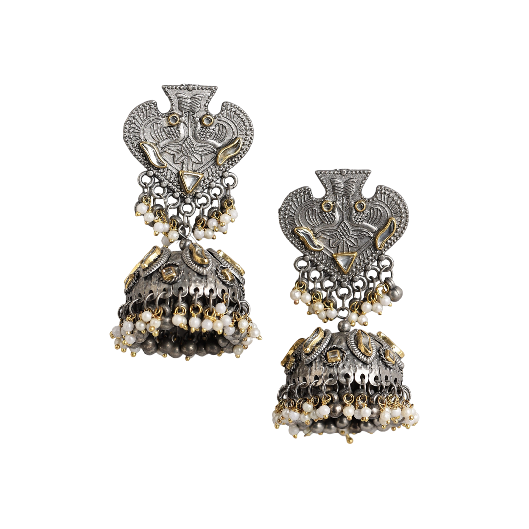 Rani Ka Ikka Silver Oxidised Jhumka Earrings