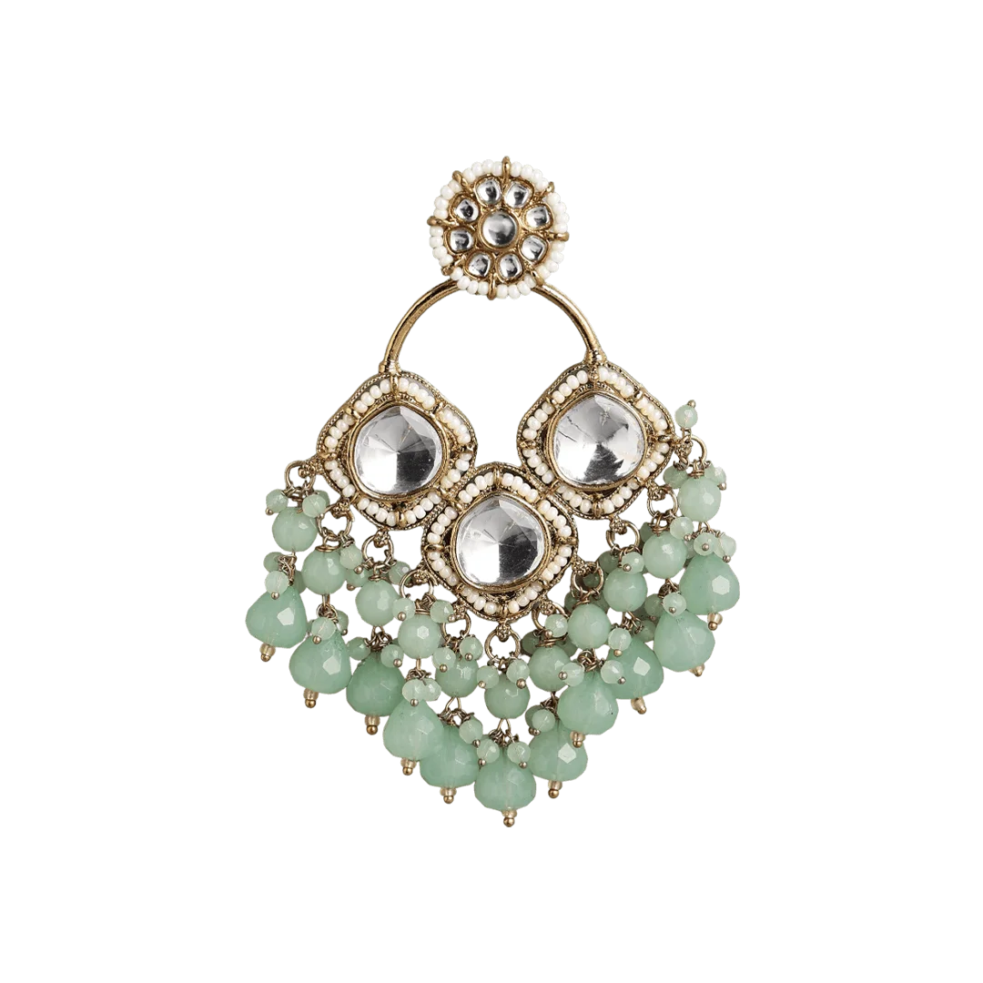 Zeenat Stone Studded Drop Earrings - Pastel Green