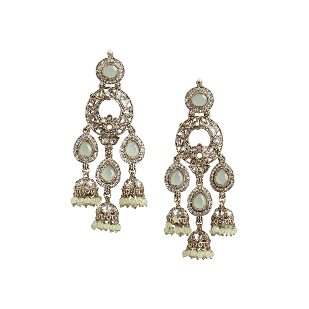 Neernidhi Gold Plated Drop Earrings - Sea Green