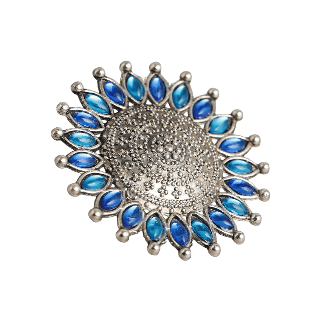 Maya Silver Oxidised Topaz & Sapphire Finger Ring