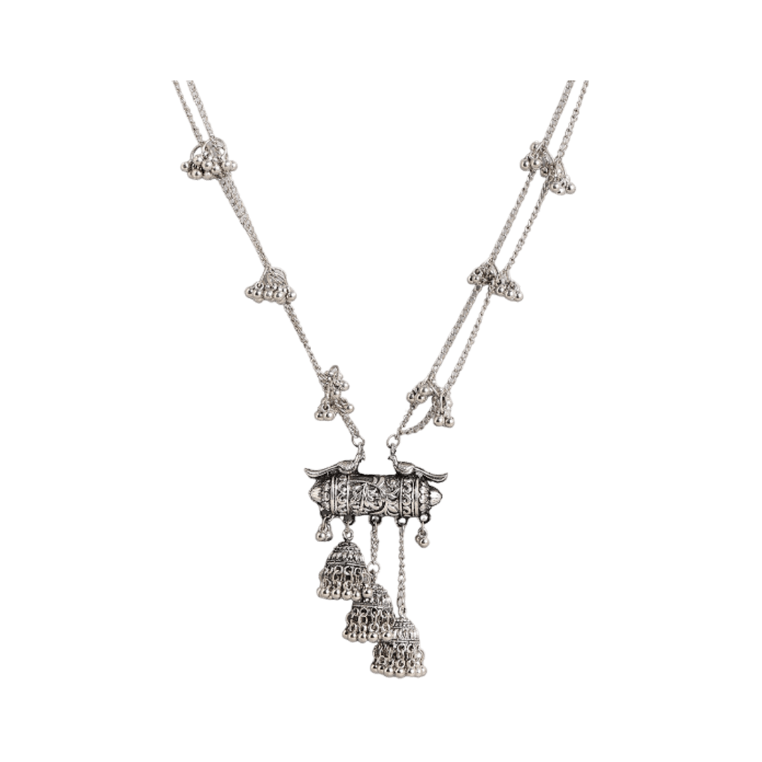 Mohini Silver Oxidised Two-Layered Long Necklace