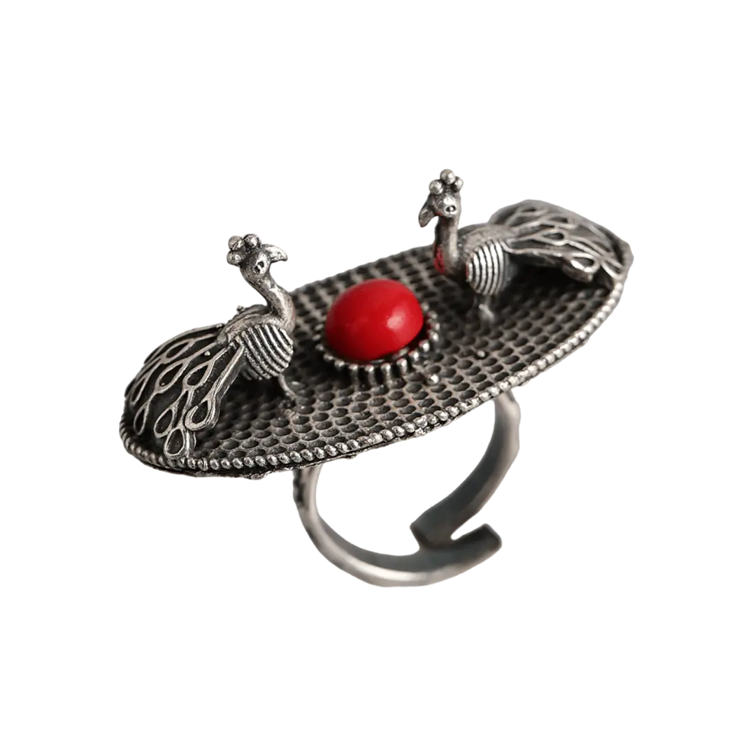 Mayuri Silver Oxidised Stone Studded Finger Ring