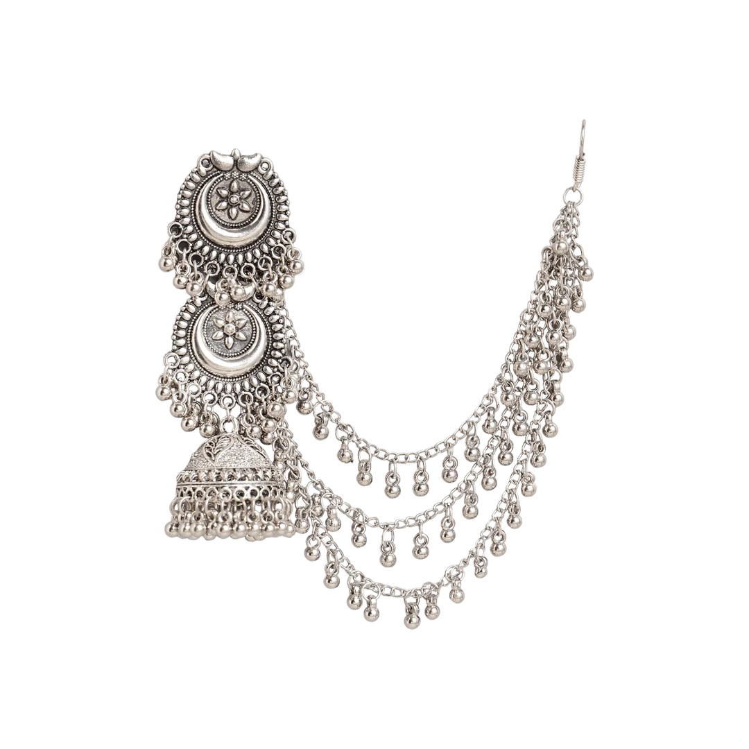 Luna Silver Oxidised Jhumka Earrings