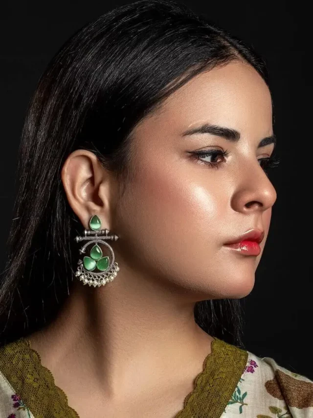 Palasa Silver Oxidised Drop Earrings-Buy now