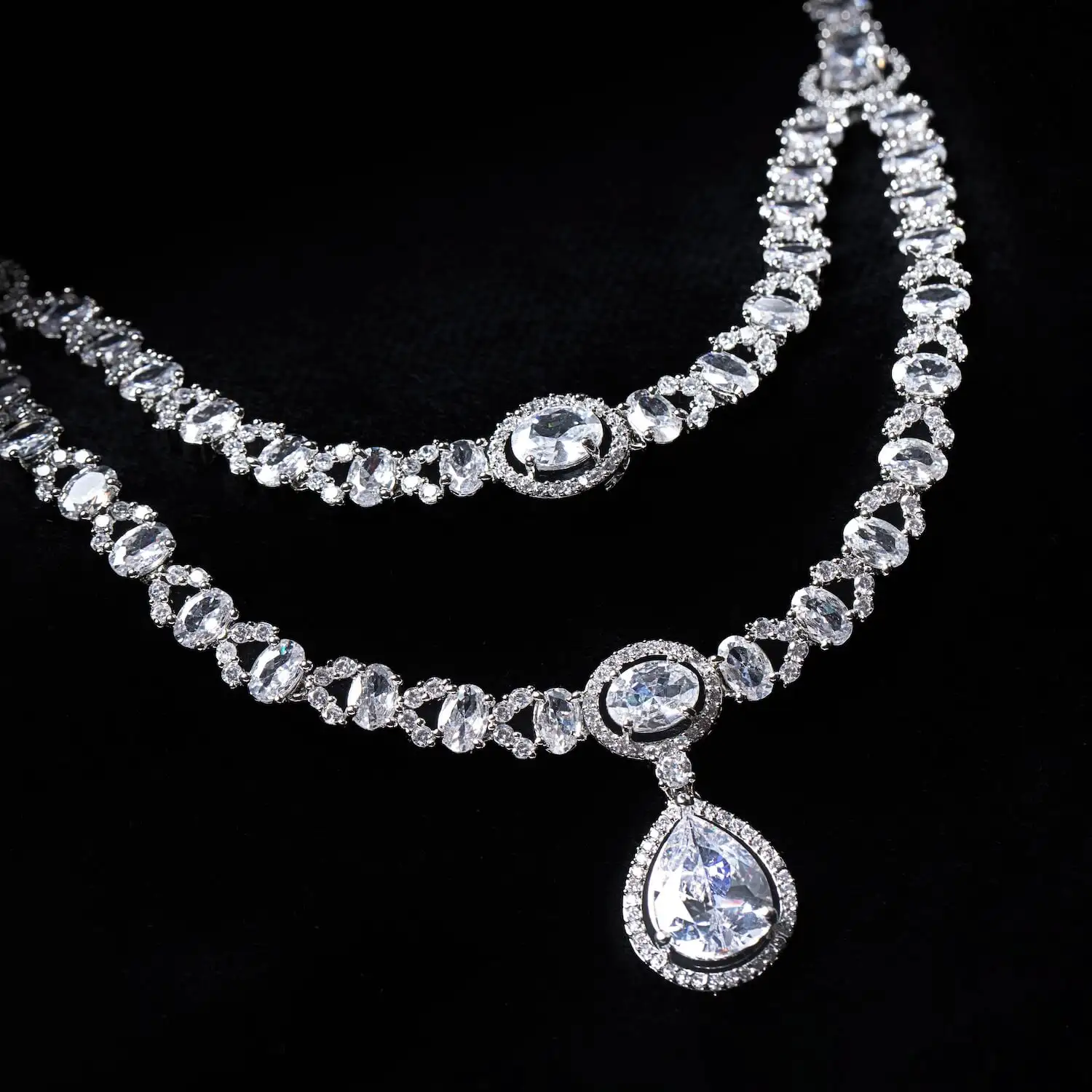 Ishira – Classic White Layered American Diamond Necklace Set