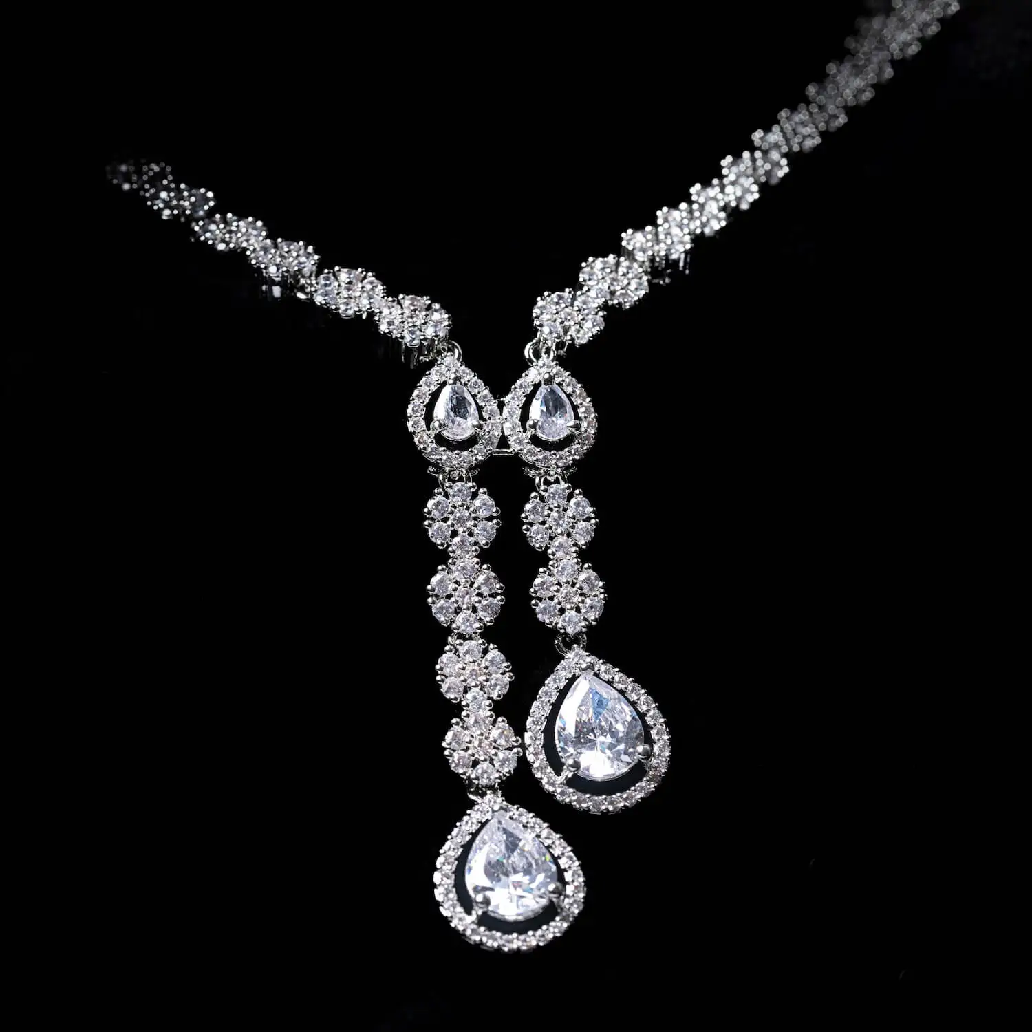 Riyasha – Floral Cluster American Diamond Necklace Set