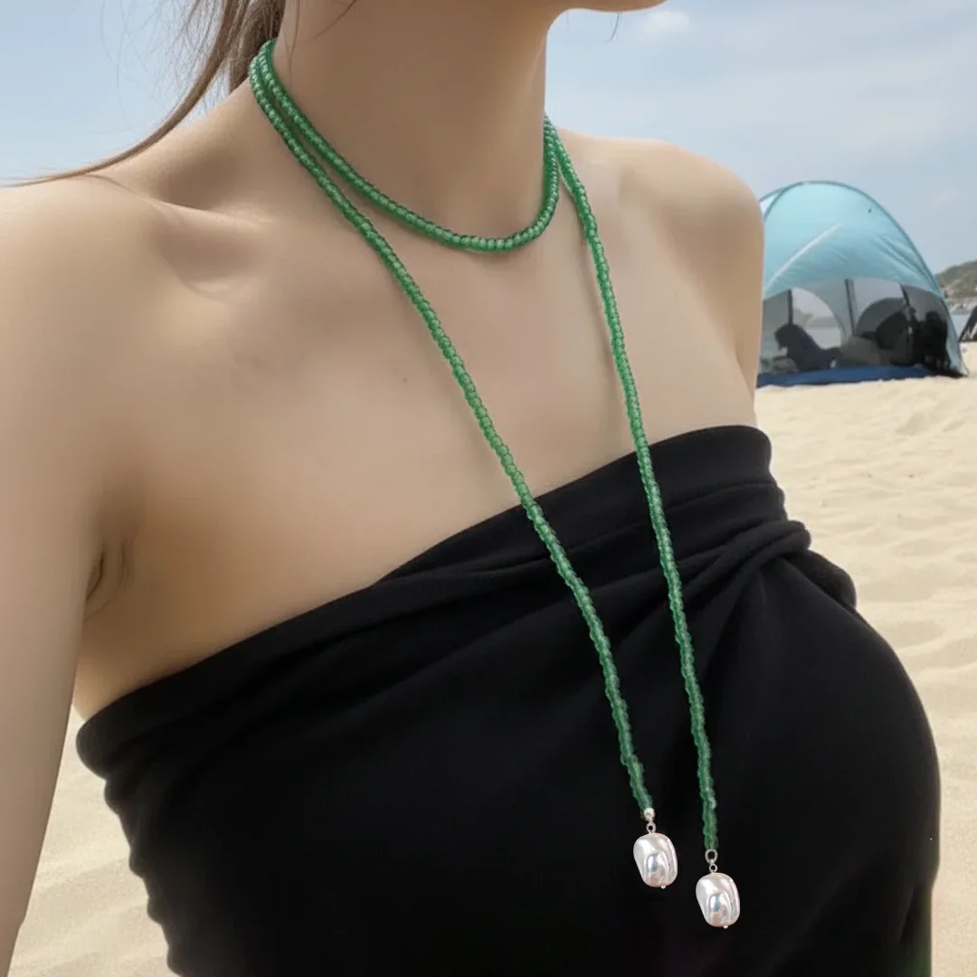 Zariya – Green Aventurine Endless Pearl Drop Necklace