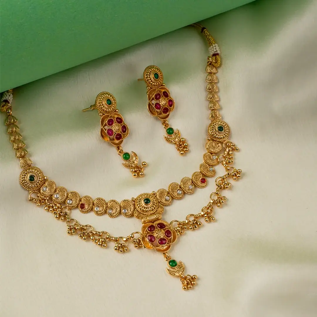 Traditional Gold-Tone Temple Necklace Set