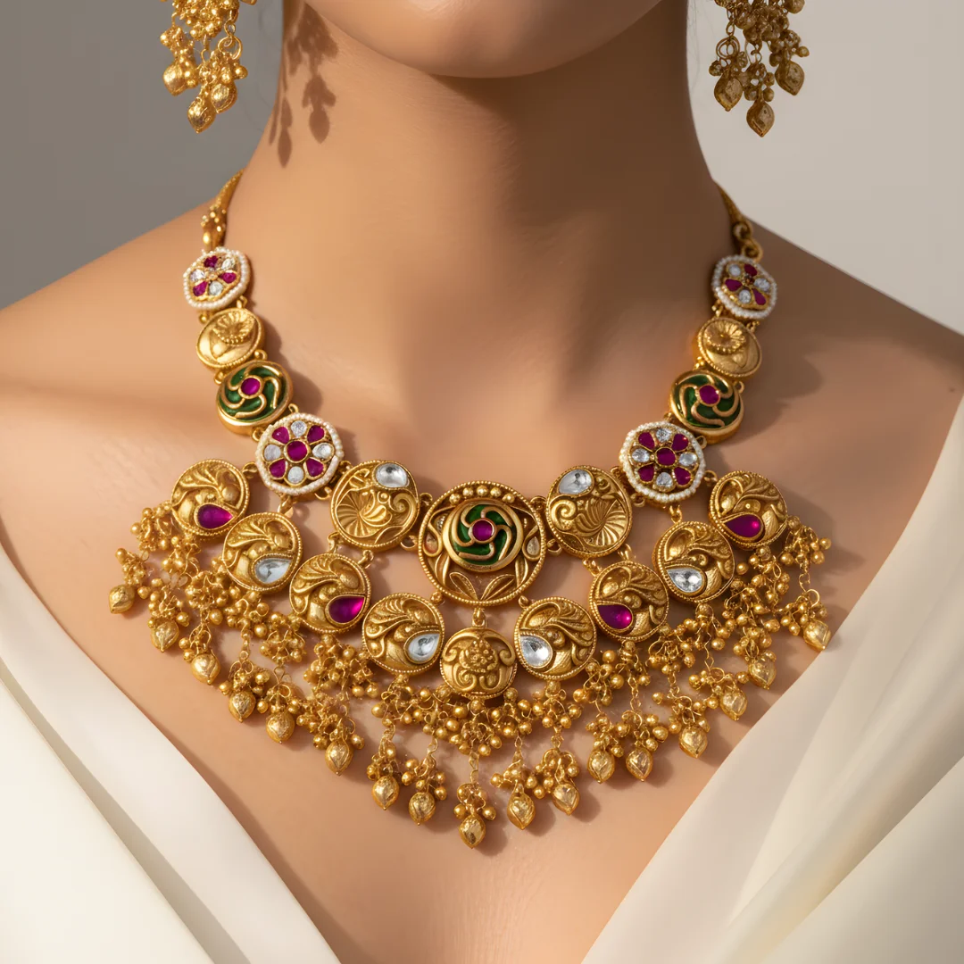 Devika – Heritage Gold-Tone Temple Necklace Set