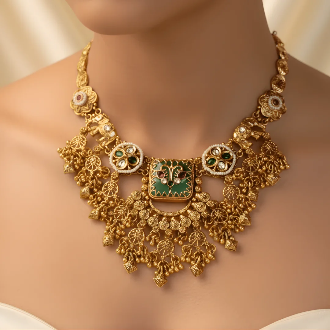 Ahalya – Emerald Green Heritage Temple Necklace Set Ahalya – Emerald Green Heritage Temple Necklace Set