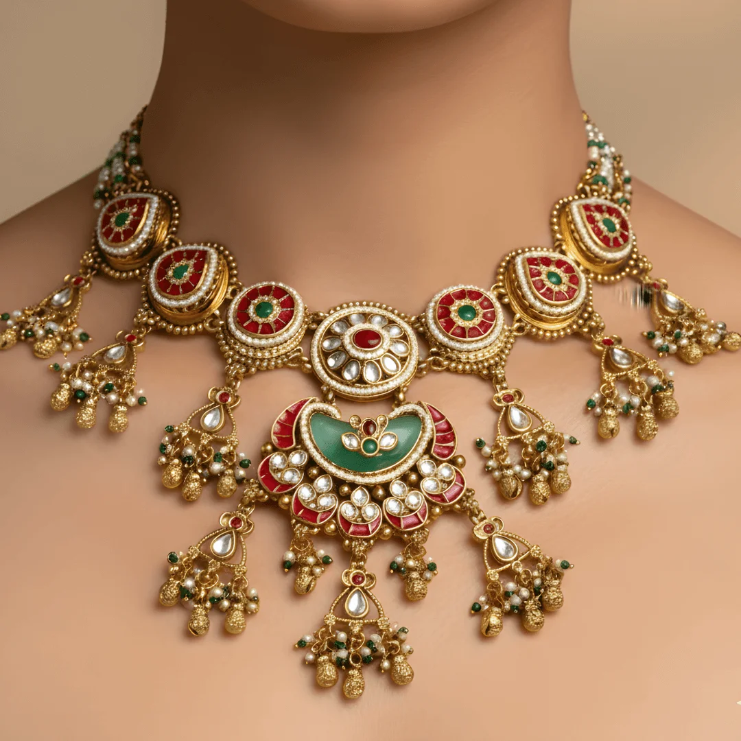 Yashodhara – Meenakari Crescent Kundan Festive Set