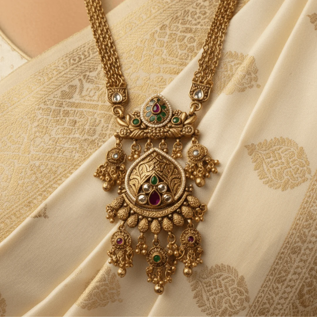 Haripriya – Temple Meenakari Long Pendant Set Haripriya – Temple Meenakari Long Pendant Set