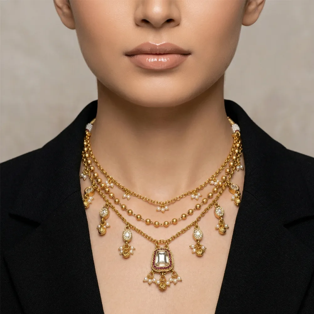 Tarunika – Layered Moissanite Charm Necklace Set